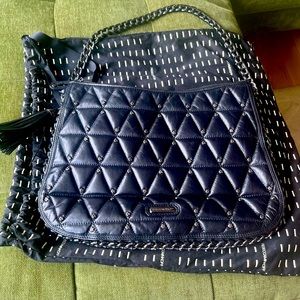 Authentic Rebecca Minkoff quilted Leather Hobo handbag silver chain and studs